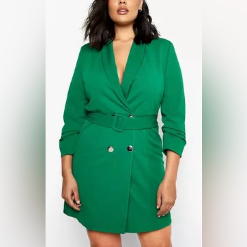 Boohoo Green Blazer Dress with Gold Buttons